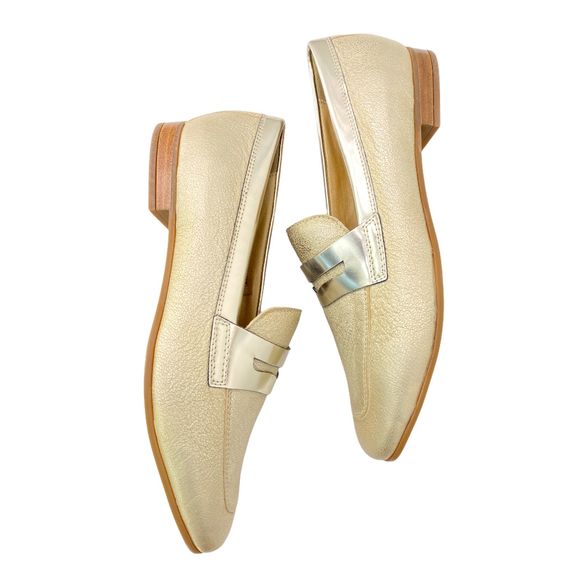 GEOX Marlyna Leather Sparkly Metallic Gold Penny Loafers NWB - Picture 2 of 10